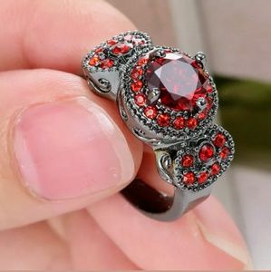 10 Kt Gold Filled Black & Red Ruby Gothic Ring